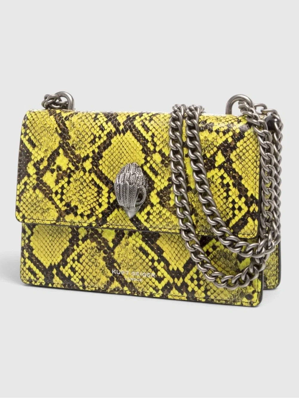 Kurt Geiger RARE Minaudière Green Python-Print Chain Shoulder Bag